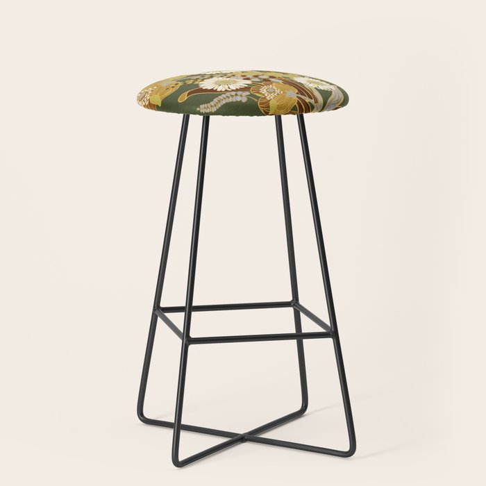 70s, flowers, green, retro, vintage, floral bouquet, olive green Stool Gallery Image 1