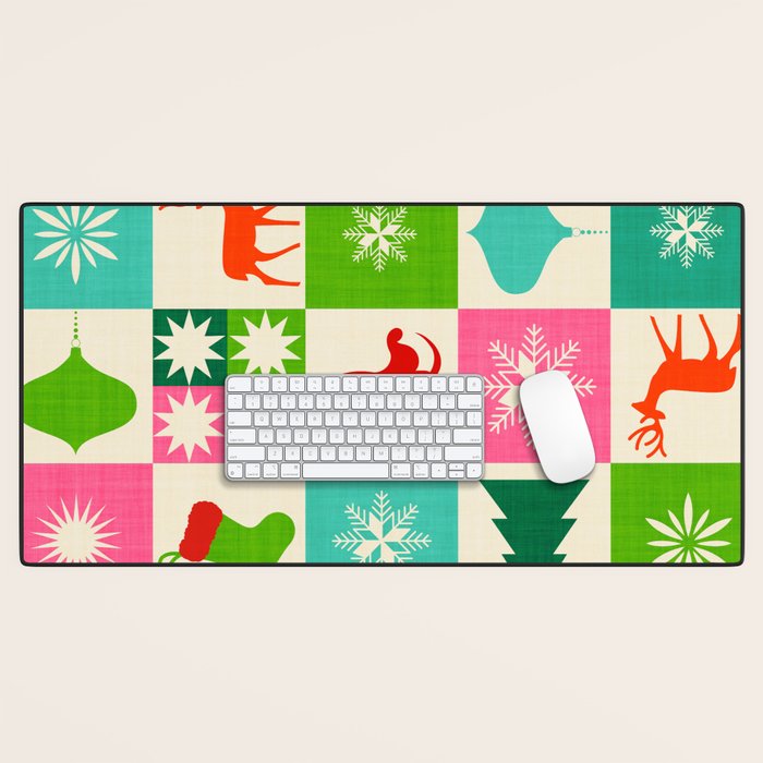 Retro Ditsy Holiday Icons Check pattern - candy Desk Mat Gallery Image 1