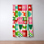 Retro Ditsy Holiday Icons Check pattern - candy Window Curtain Gallery Image 3