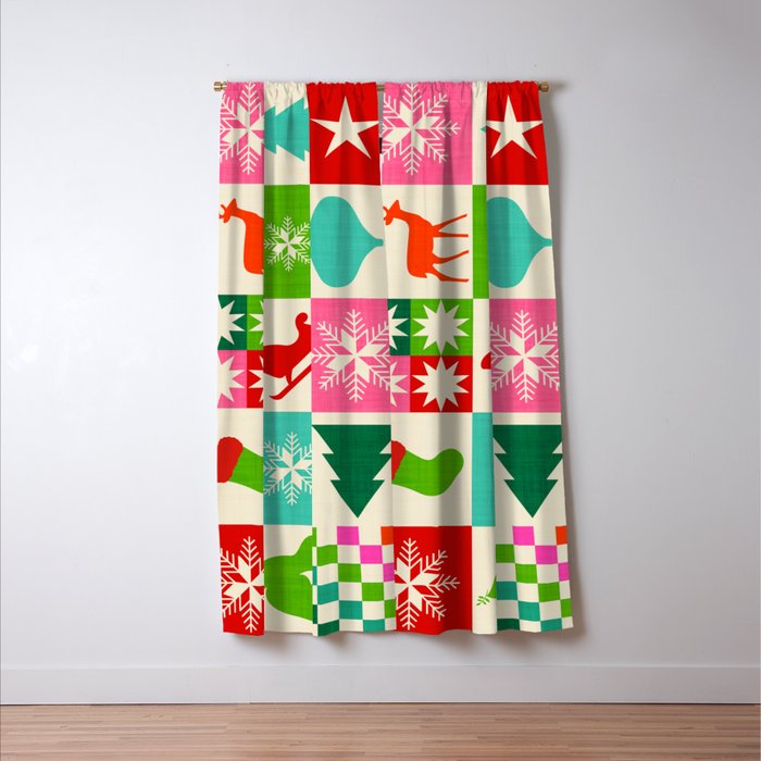Retro Ditsy Holiday Icons Check pattern - candy Window Curtain Gallery Image 3
