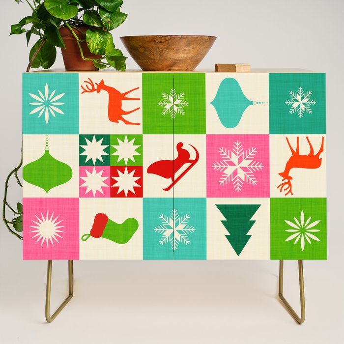 Retro Ditsy Holiday Icons Check pattern - candy Credenza Gallery Image 1