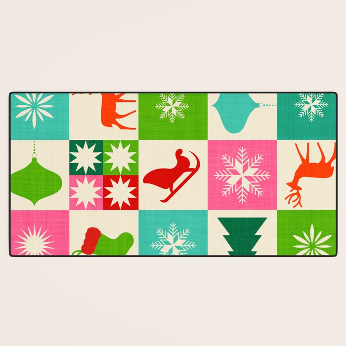 Retro Ditsy Holiday Icons Check pattern - candy Desk Mat Gallery Image 3