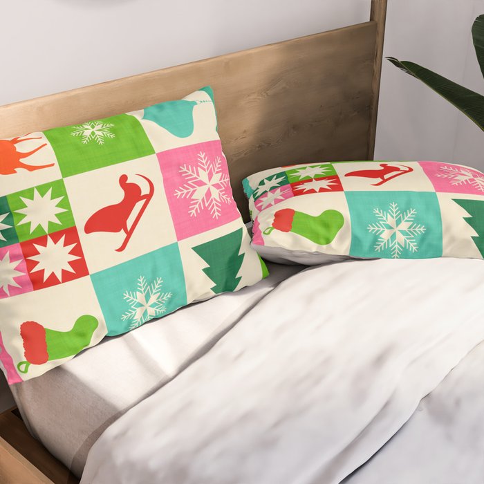Retro Ditsy Holiday Icons Check pattern - candy Pillow Sham Gallery Image 2