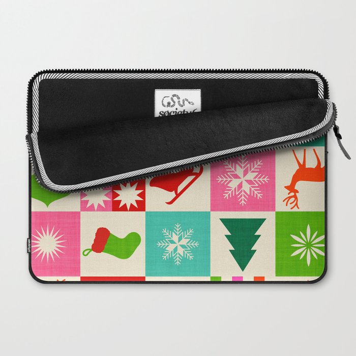 Retro Ditsy Holiday Icons Check pattern - candy Laptop Sleeve Gallery Image 2