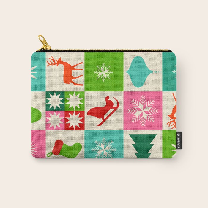 Retro Ditsy Holiday Icons Check pattern - candy Carry All Pouch Gallery Image 1