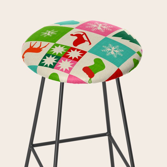 Retro Ditsy Holiday Icons Check pattern - candy Stool Gallery Image 2