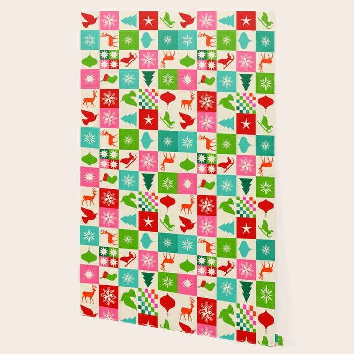 Retro Ditsy Holiday Icons Check pattern - candy Wallpaper Gallery Image 2