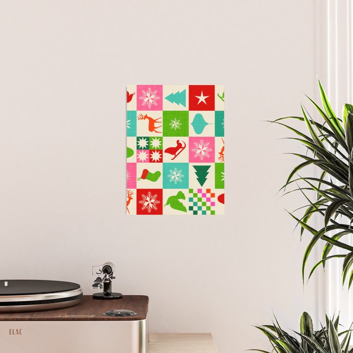 Retro Ditsy Holiday Icons Check pattern - candy Poster Gallery Image 2