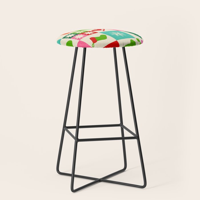 Retro Ditsy Holiday Icons Check pattern - candy Stool Gallery Image 1