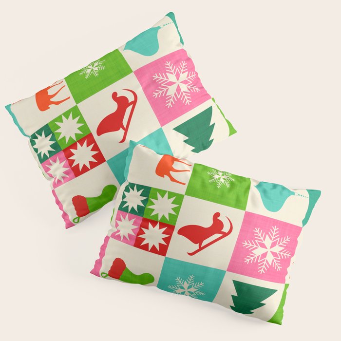 Retro Ditsy Holiday Icons Check pattern - candy Pillow Sham Gallery Image 3