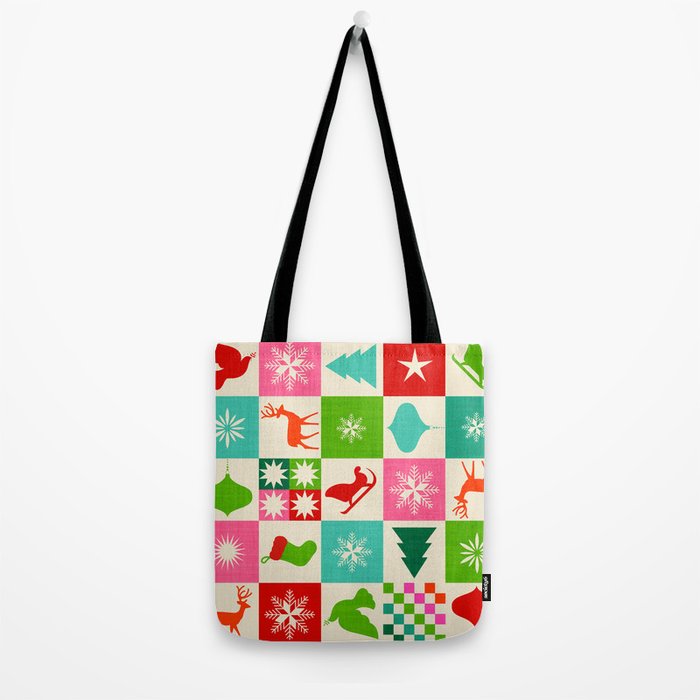 Retro Ditsy Holiday Icons Check pattern - candy Tote Bag Gallery Image 2