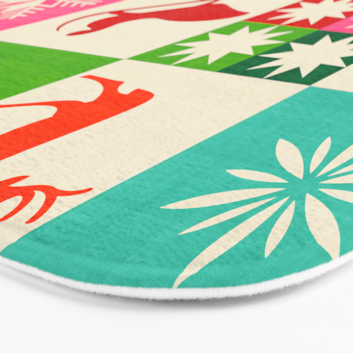 Retro Ditsy Holiday Icons Check pattern - candy Bath Mat Gallery Image 3