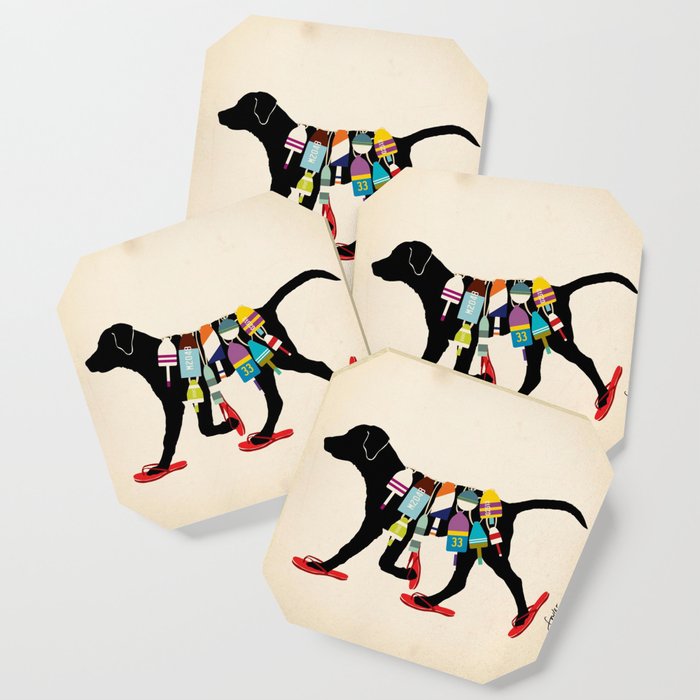 Black dog lab labrador buoy nautical beach ocean sandals flip flop art Coaster Gallery Image 1