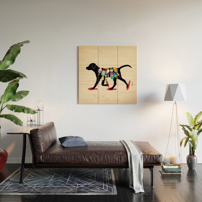 Black dog lab labrador buoy nautical beach ocean sandals flip flop art Wood Wall Art Gallery Image 2
