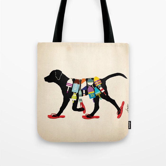 Black dog lab labrador buoy nautical beach ocean sandals flip flop art Tote Bag Gallery Image 1