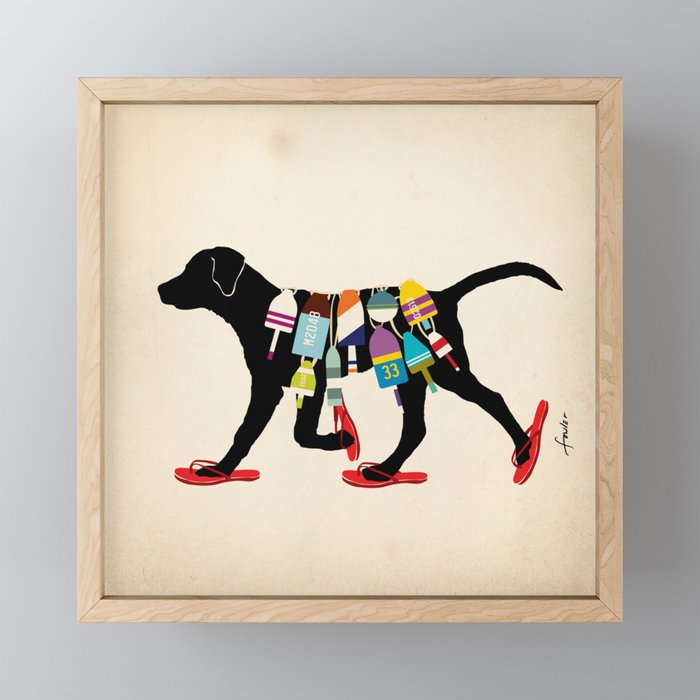 Black dog lab labrador buoy nautical beach ocean sandals flip flop art Mini Art Print Gallery Image 1
