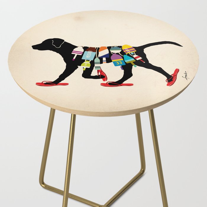 Black dog lab labrador buoy nautical beach ocean sandals flip flop art Side Table Gallery Image 2