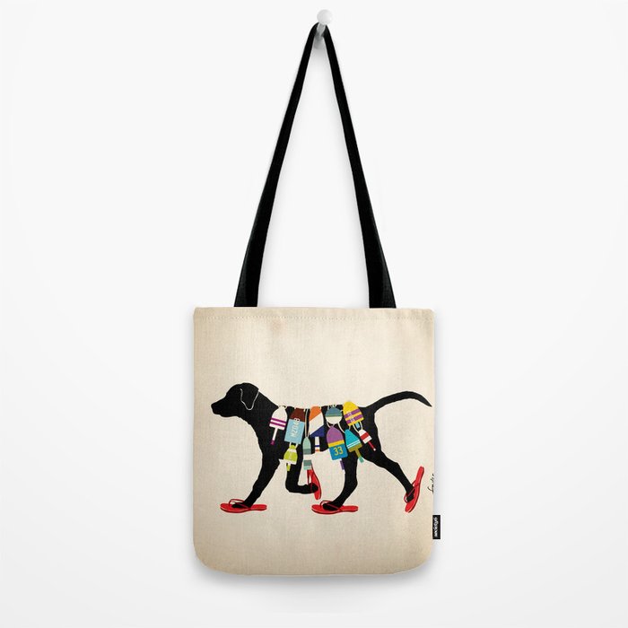 Black dog lab labrador buoy nautical beach ocean sandals flip flop art Tote Bag Gallery Image 2