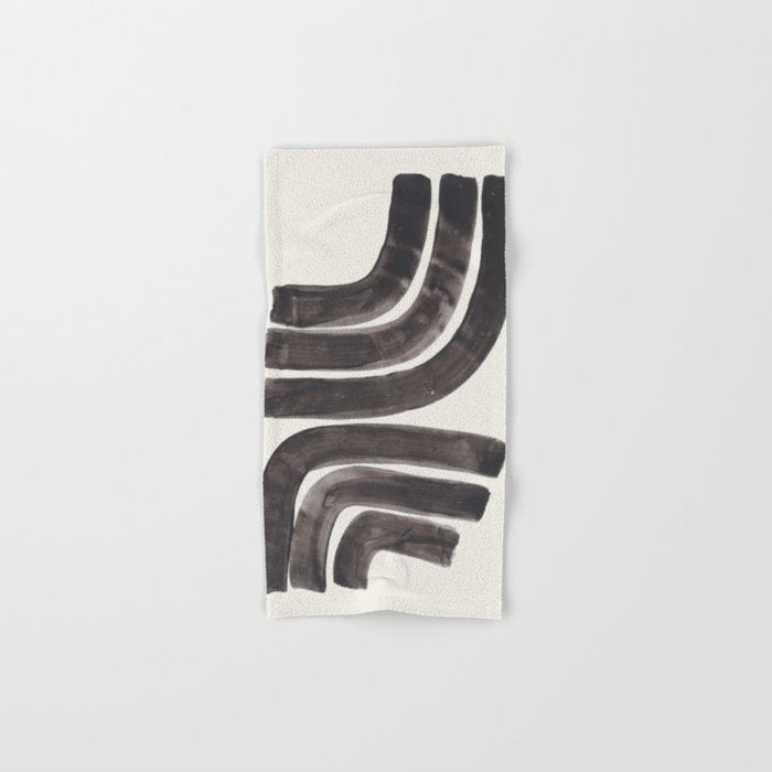 Don't Go Mid Century Modern Minimalist Black Ink Painting Funky Tribal Art Bath Towel Gallery Image 1