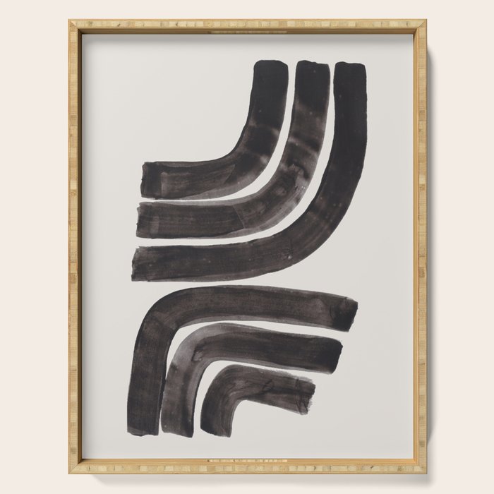 Don't Go Mid Century Modern Minimalist Black Ink Painting Funky Tribal Art Serving Tray Gallery Image 1