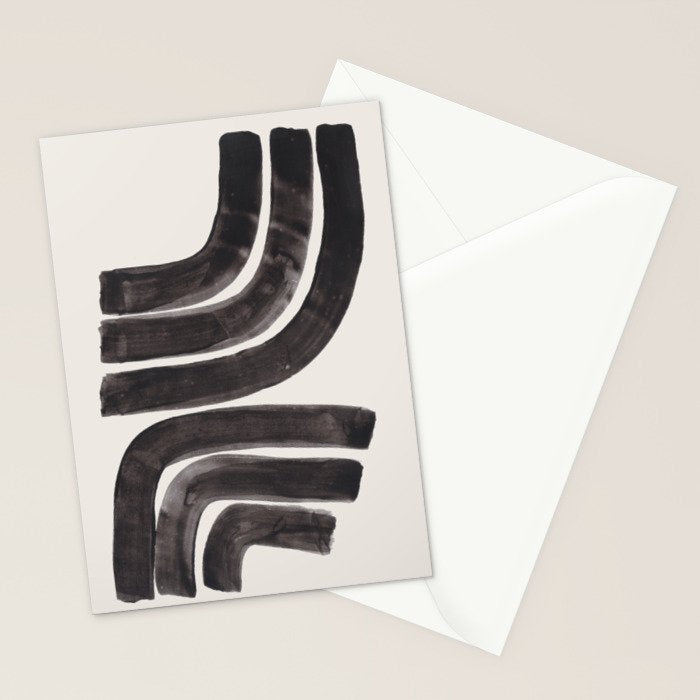 Don't Go Mid Century Modern Minimalist Black Ink Painting Funky Tribal Art Stationery Card Gallery Image 2