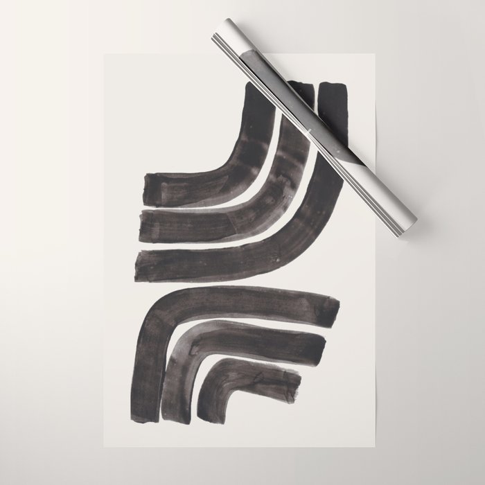Don't Go Mid Century Modern Minimalist Black Ink Painting Funky Tribal Art Wrapping Paper Gallery Image 1
