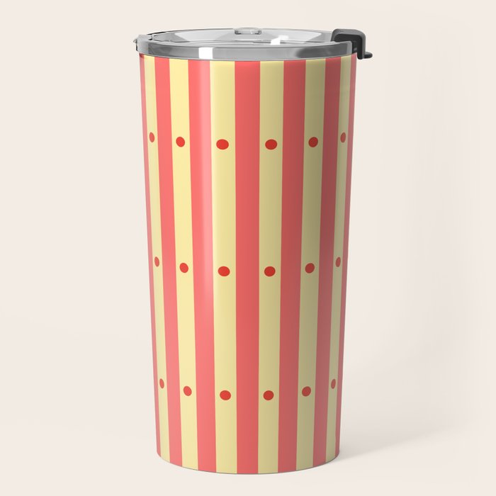 Stripes and Dots geometric pattern peach and yellow Travel Mug Gallery Image 2