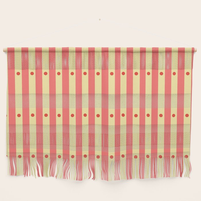 Stripes and Dots geometric pattern peach and yellow Wall Hanging Gallery Image 1