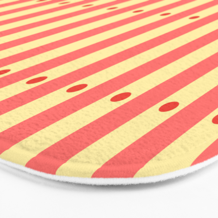 Stripes and Dots geometric pattern peach and yellow Bath Mat Gallery Image 3