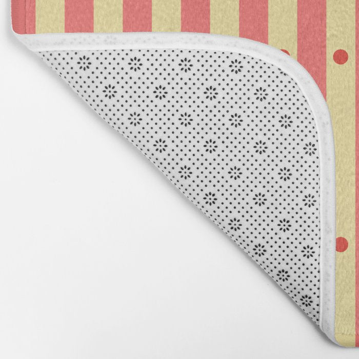 Stripes and Dots geometric pattern peach and yellow Bath Mat Gallery Image 2