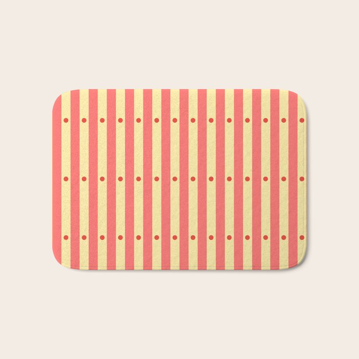 Stripes and Dots geometric pattern peach and yellow Bath Mat Gallery Image 1