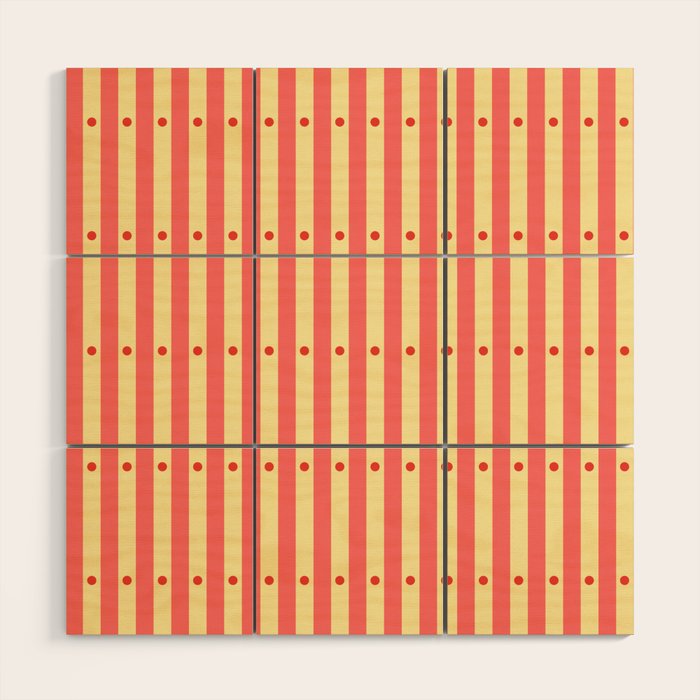 Stripes and Dots geometric pattern peach and yellow Wood Wall Art Gallery Image 1