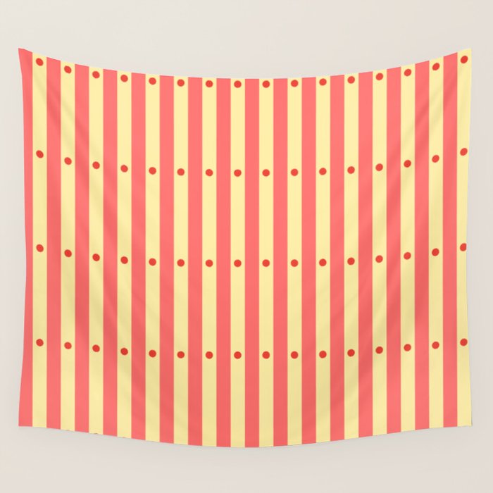 Stripes and Dots geometric pattern peach and yellow Wall Tapestry Gallery Image 4