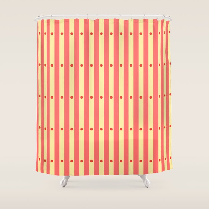 Stripes and Dots geometric pattern peach and yellow Shower Curtain Gallery Image 1