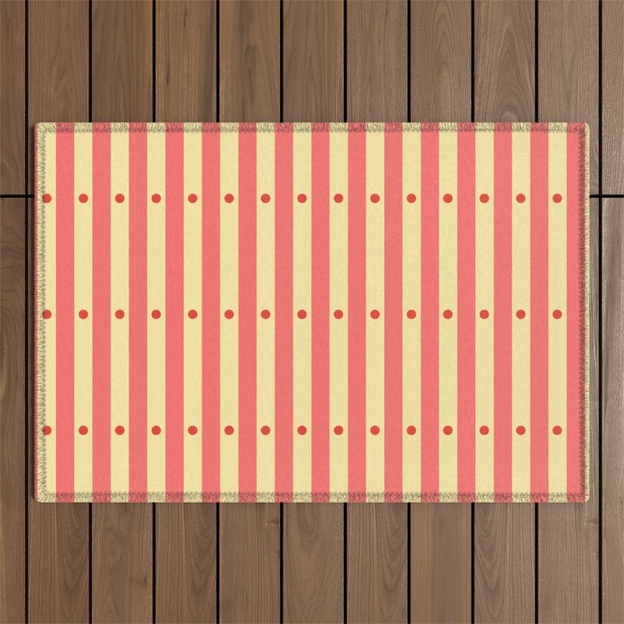 Stripes and Dots geometric pattern peach and yellow Outdoor Rug Gallery Image 1