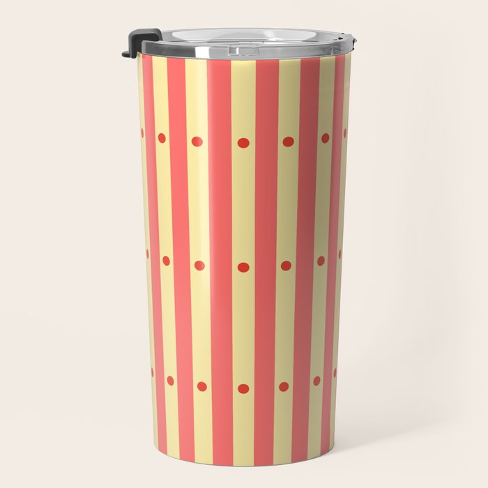 Stripes and Dots geometric pattern peach and yellow Travel Mug Gallery Image 3