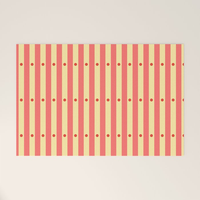 Stripes and Dots geometric pattern peach and yellow Welcome Mat Gallery Image 1