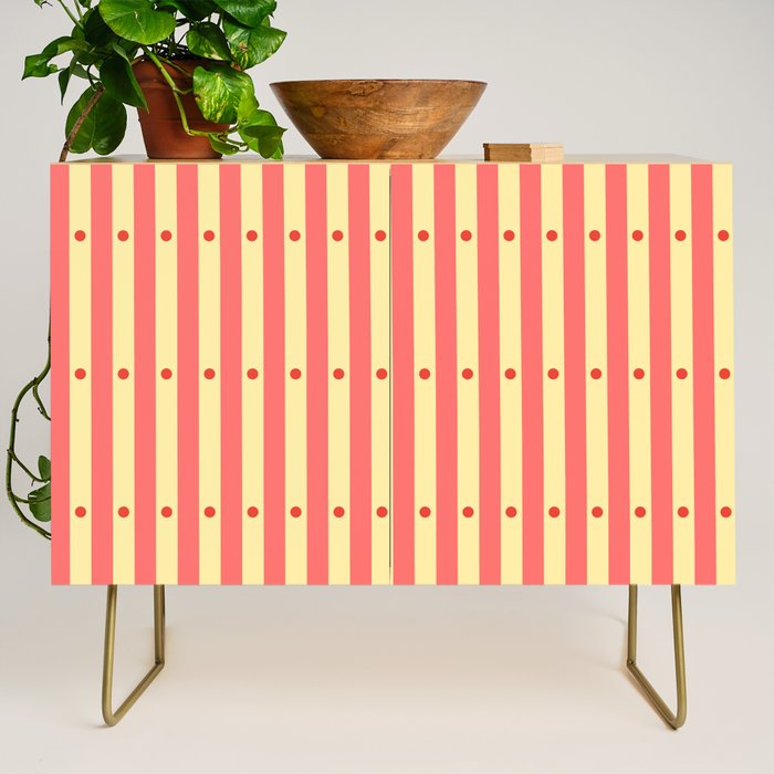 Stripes and Dots geometric pattern peach and yellow Credenza Gallery Image 1