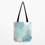 Floral Pattern, Aqua, Teal, Turquoise and Gray Tote Bag Gallery Image 2