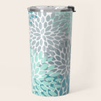 Floral Pattern, Aqua, Teal, Turquoise and Gray Travel Mug Gallery Image 2