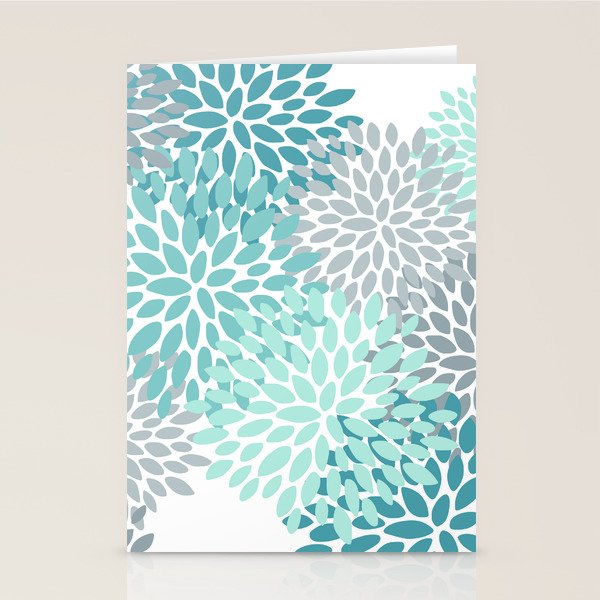 Floral Pattern, Aqua, Teal, Turquoise and Gray Stationery Card Gallery Image 2