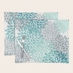 Floral Pattern, Aqua, Teal, Turquoise and Gray Placemat Gallery Image 1