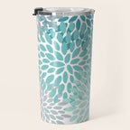 Floral Pattern, Aqua, Teal, Turquoise and Gray Travel Mug Gallery Image 3