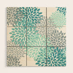 Floral Pattern, Aqua, Teal, Turquoise and Gray Wood Wall Art Gallery Image 1