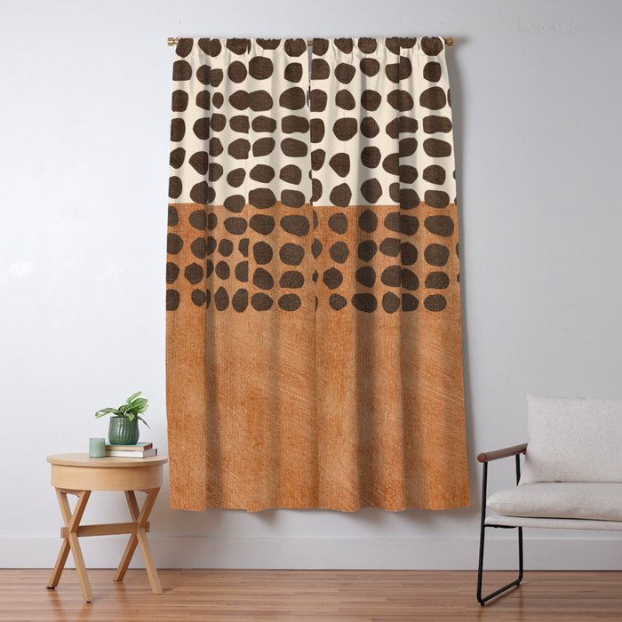 Rich Terracotta Black Dots Abstract Art Window Curtain Gallery Image 5