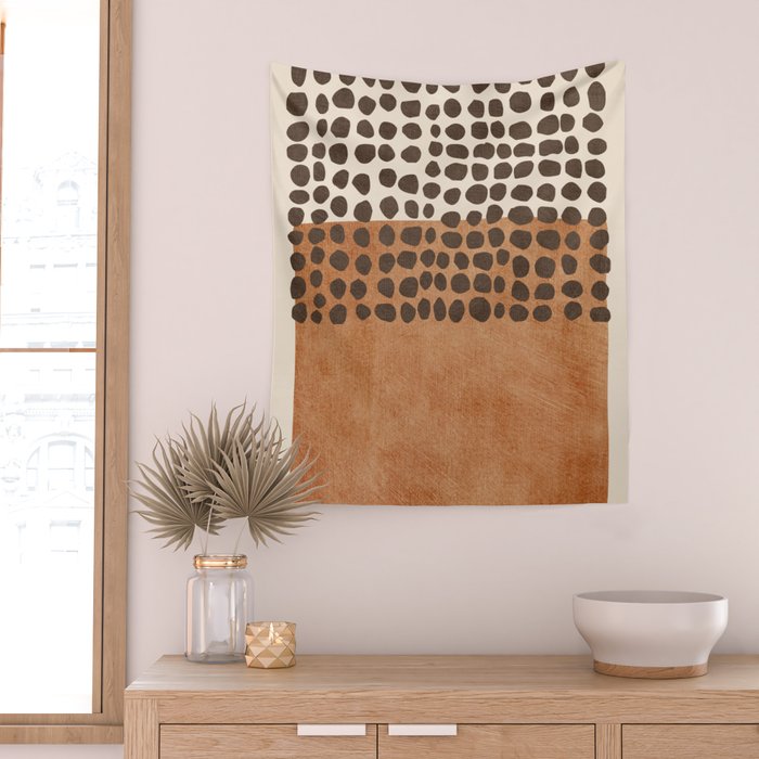 Rich Terracotta Black Dots Abstract Art Wall Tapestry Gallery Image 2