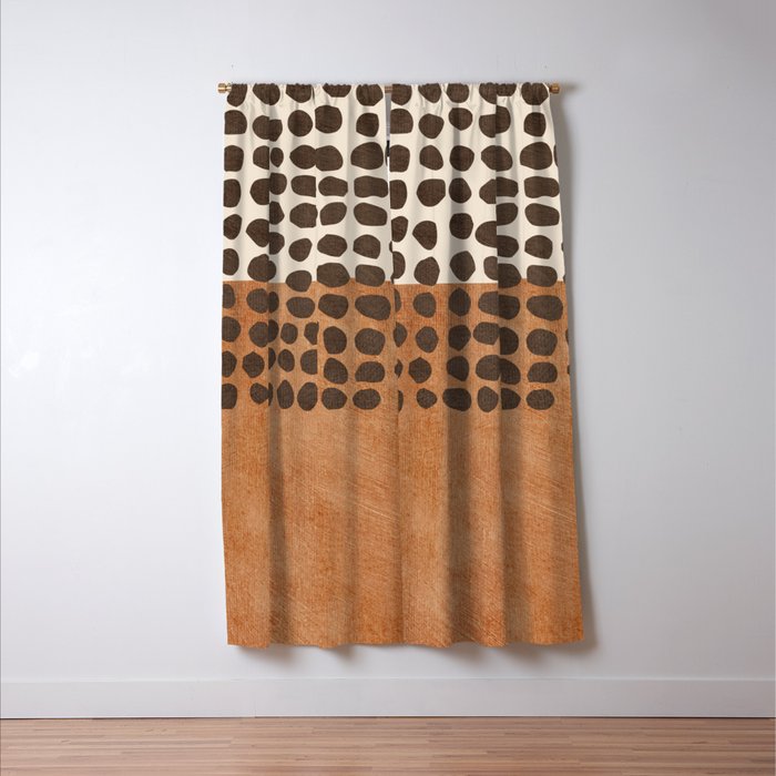 Rich Terracotta Black Dots Abstract Art Window Curtain Gallery Image 3