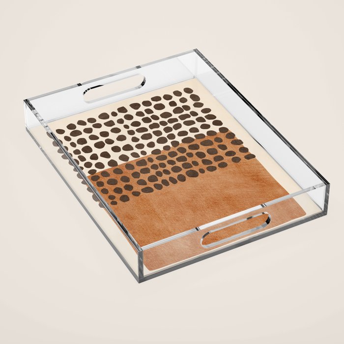 Rich Terracotta Black Dots Abstract Art Acrylic Tray Gallery Image 1