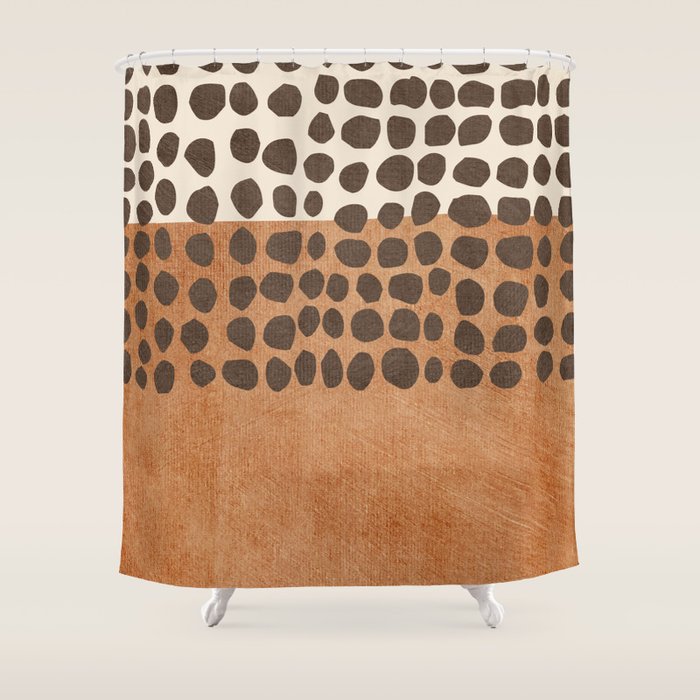 Rich Terracotta Black Dots Abstract Art Shower Curtain Gallery Image 1