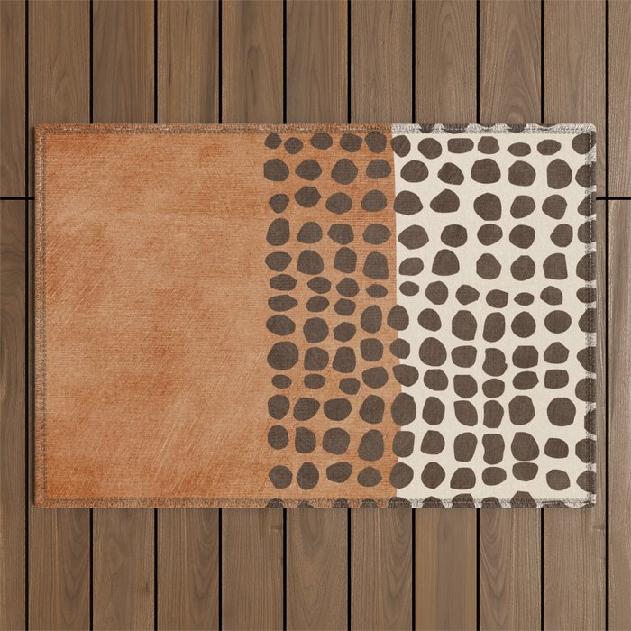 Rich Terracotta Black Dots Abstract Art Outdoor Rug Gallery Image 1